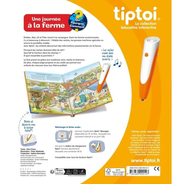 Ravensburger tiptoi Livre interactif éducatif - Une journée à la ferme - Jeu sans écran - Enfant 4 ans et plus - Réf. 13099014