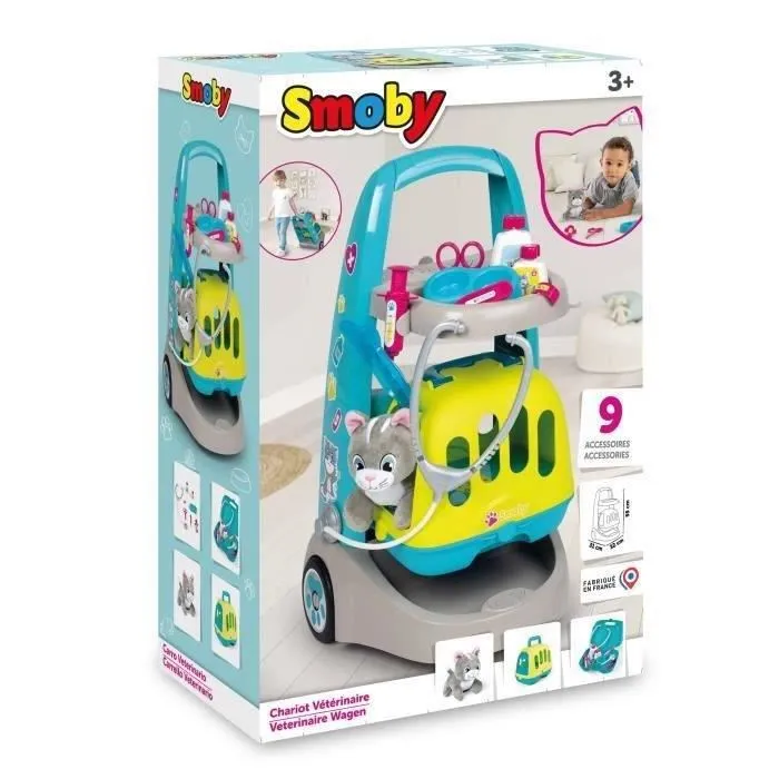 Smoby Chariot Vétérinaire avec Peluche Chaton Incluse, Jouet pour Enfants dès 3 Ans