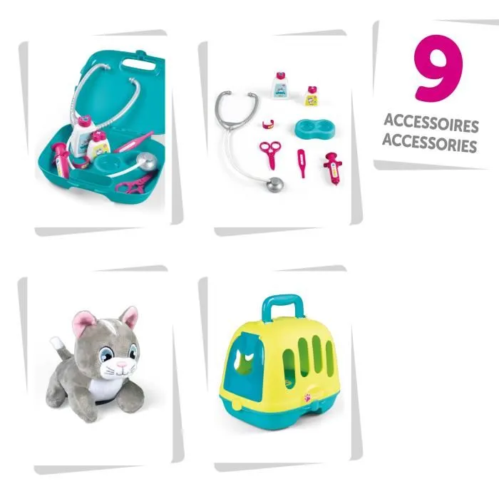 Smoby Chariot Vétérinaire avec Peluche Chaton Incluse, Jouet pour Enfants dès 3 Ans