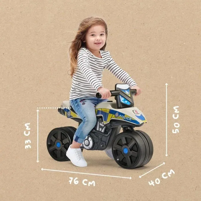 FALK Draisienne moto police - Porteur moto pour enfants 2-5 ans - Roues larges et guidon directionnel - Fabriqué en France - 40% plastique recyclé
