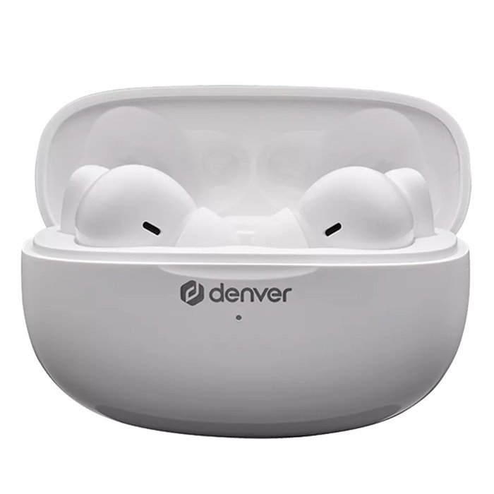 Denver TWE-49ENC Écouteurs Bluetooth Blanc avec réduction de bruit ENC, autonomie 6,5h, étui de charge Denver TWE-49ENC Écouteurs Bluetooth Blanc avec réduction de bruit ENC, autonomie 6,5h, étui de charge