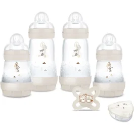 MAM - Coffret Naissance - 4 Biberons Anti-Colique Easy Start (160ml & 260ml), 1 Sucette, 1 Boîte Doseuse de Lait - Sable