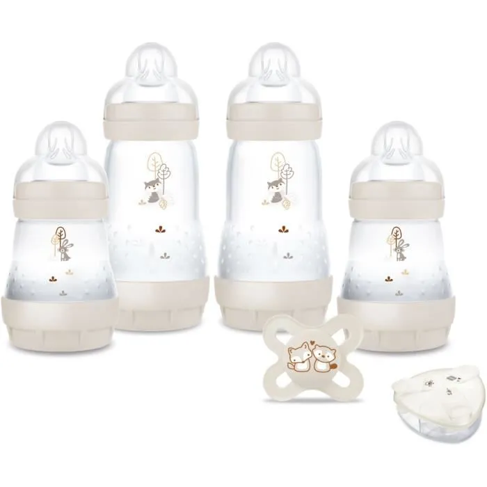 MAM - Coffret Naissance - 4 Biberons Anti-Colique Easy Start (160ml & 260ml), 1 Sucette, 1 Boîte Doseuse de Lait - Sable MAM - Coffret Naissance - 4 Biberons Anti-Colique Easy Start (160ml & 260ml), 1 Sucette, 1 Boîte Doseuse de Lait - Sable