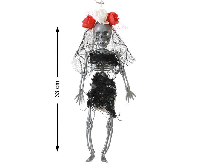 Atosa Poupée Squelette Mariée Halloween avec Bougie et Voile Noir et Fleurs Rouges Atosa Poupée Squelette Mariée Halloween avec Bougie et Voile Noir et Fleurs Rouges