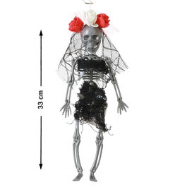 Poupée squelette Halloween avec bougie et robe de mariée, 33 cm - Décoration macabre et gothique pour fête