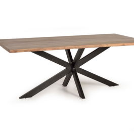 GINER Y COLOMER Table de Salle à Manger en Bois d'Acacia Massif Naturel avec Pieds en Métal Noir - 200x100x76 cm (L x P x H) - Plateau 36 mm