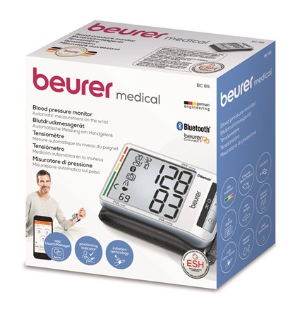Beurer BC-85 Tensiomètre de Poignet Bluetooth avec Fonction USB et Écran XXL - Compatible avec Smartphone - Indicateur de Positionnement - Certifié Cliniquement selon ESH