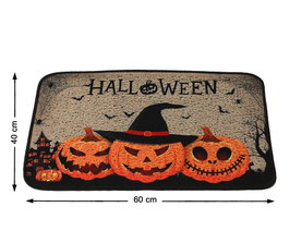 Paillasson Halloween 60x40 cm avec citrouilles et chapeau de sorcière