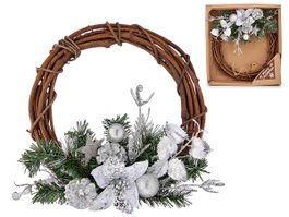Krist+ Couronne de Noël 30 cm Argentée Vert Marron Plastique et Bois (Set de 12)