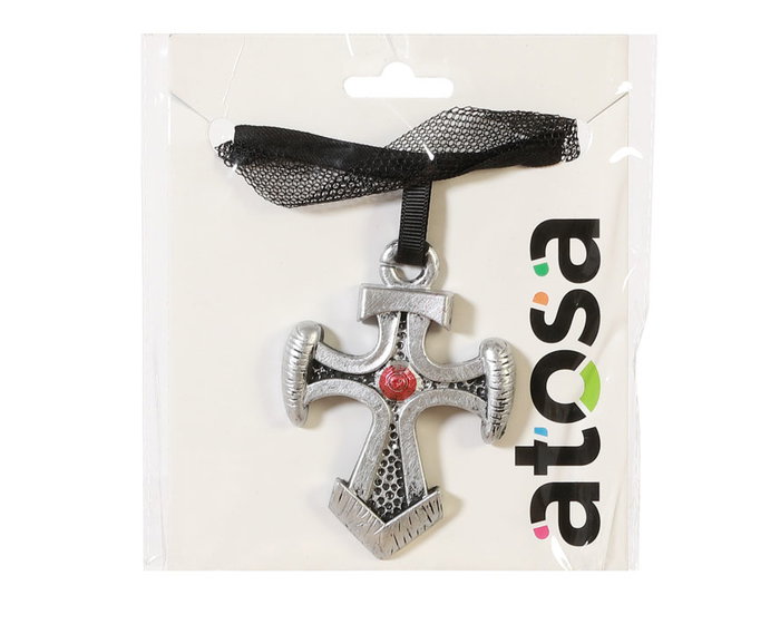 Collier avec croix gothique pour costumes sombres ou médiévaux - Collier fantaisie métal argenté - Accessoire Halloween Collier avec croix gothique pour costumes sombres ou médiévaux - Collier fantaisie métal argenté - Accessoire Halloween
