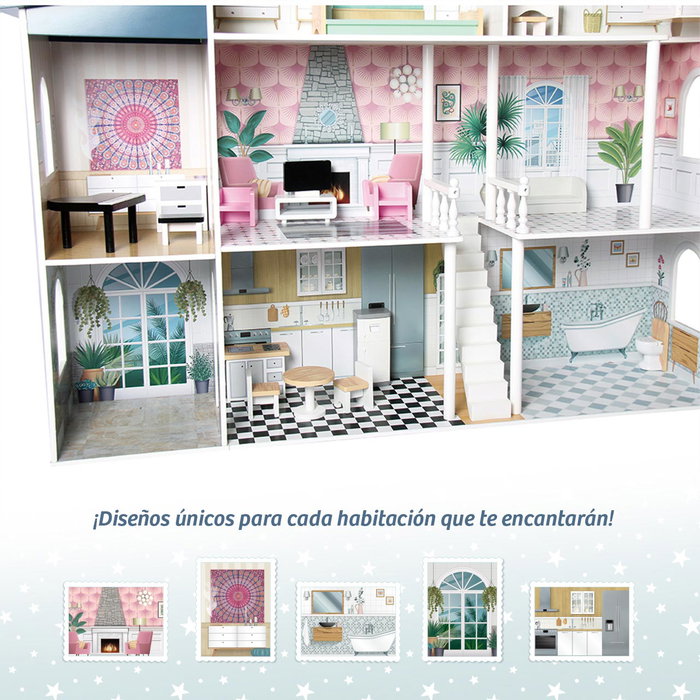 DEQUBE Maison de Poupées 4 Étages Premium en Bois avec 13 Accessoires et Meubles - Taille XL 130.3 x 36 x 134.5 cm - À partir de 3 Ans DEQUBE Maison de Poupées 4 Étages Premium en Bois avec 13 Accessoires et Meubles - Taille XL 130.3 x 36 x 134.5 cm - À partir de 3 Ans