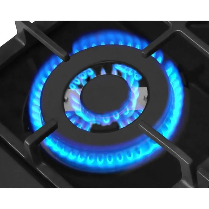 Amica PGA6101ApCb Table de Cuisson Gaz 4 Foyers 59 cm en Verre Trempé Noir