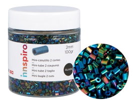 Innspiro Mini Rocaille de Verre Cylindrique Bleu Métallique Irisé 2x2mm 100g