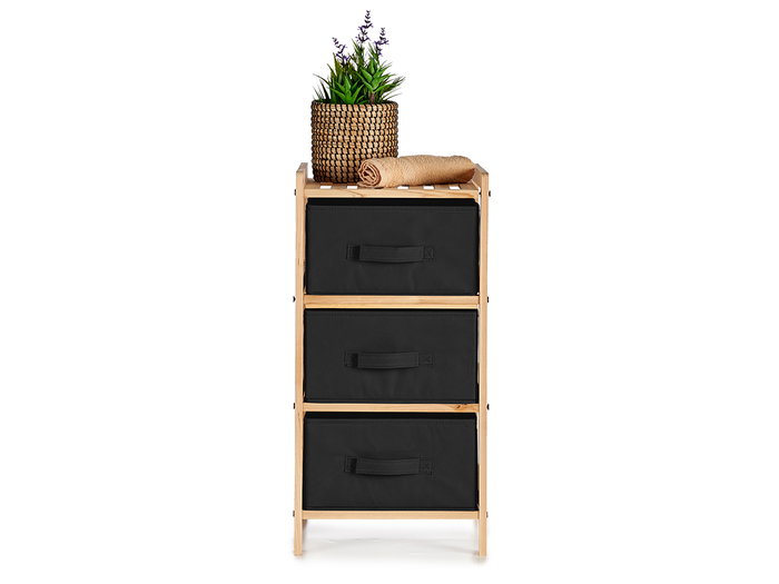 Kipit Étagère Bambou 3 Tiroirs Noir 36x34x66 cm (Set de 2)