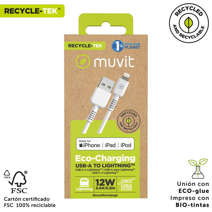 Câble USB vers Lightning Muvit for Change Blanc