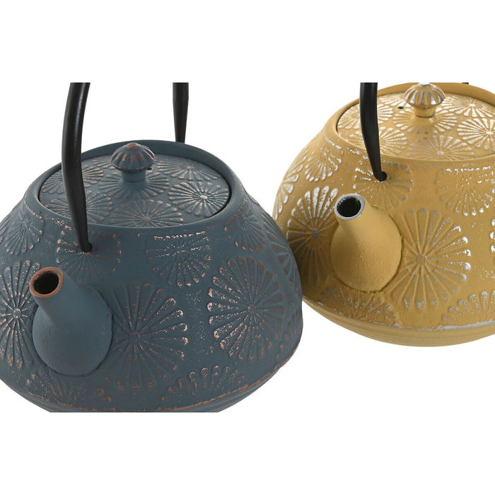 Théière Home ESPRIT Jaune Turquoise Acier inoxydable Fer 1,2 L (2 Unités)