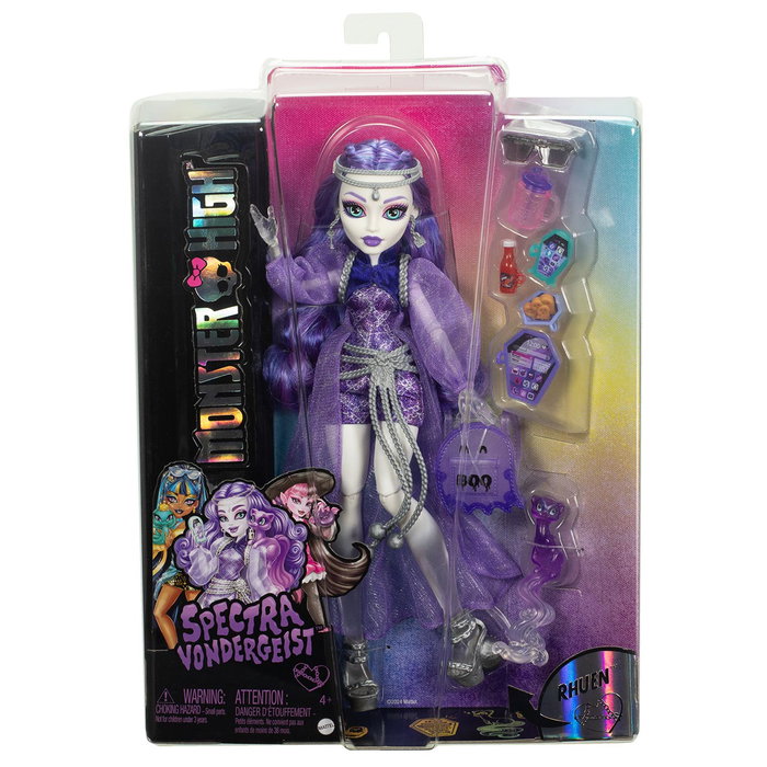 Monster High Poupée Spectra Vondergeist Hxh77 Mattel - Poupée fantôme avec furet Rhuen, tablette, sac à dos et accessoires