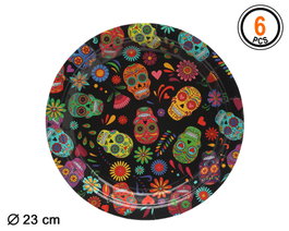 Atosa Assiettes en carton 23cm Crânes Jour des Morts Fond noir 6 unités
