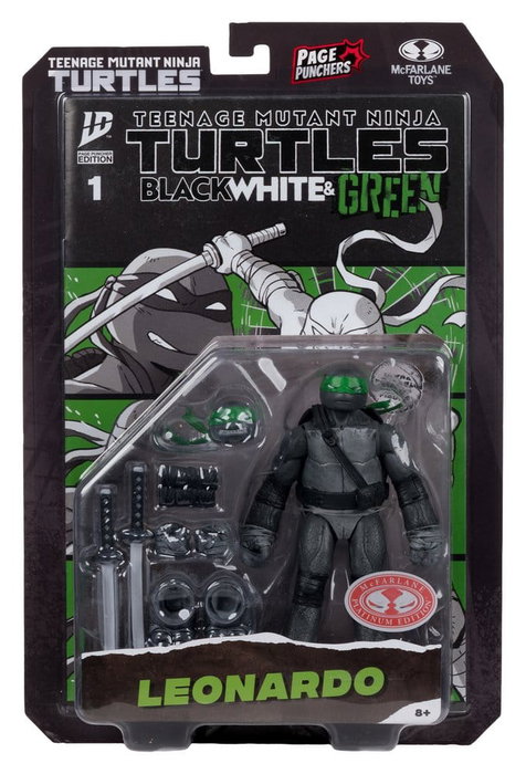 McFarlane Toys Tortues Ninja Page Punchers figurine Leonardo (Noir Blanc & Vert) (Red Platinum Edition) 13 cm