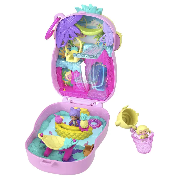 Polly Pocket - Coffret Ananas Et Oistiti avec 7 Accessoires Inclus dont Porte-clés, Mini-figurine et Animal