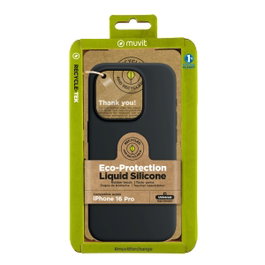 Muvit Coque Recycletek Liquid Silicone pour iPhone 16 Pro Noir