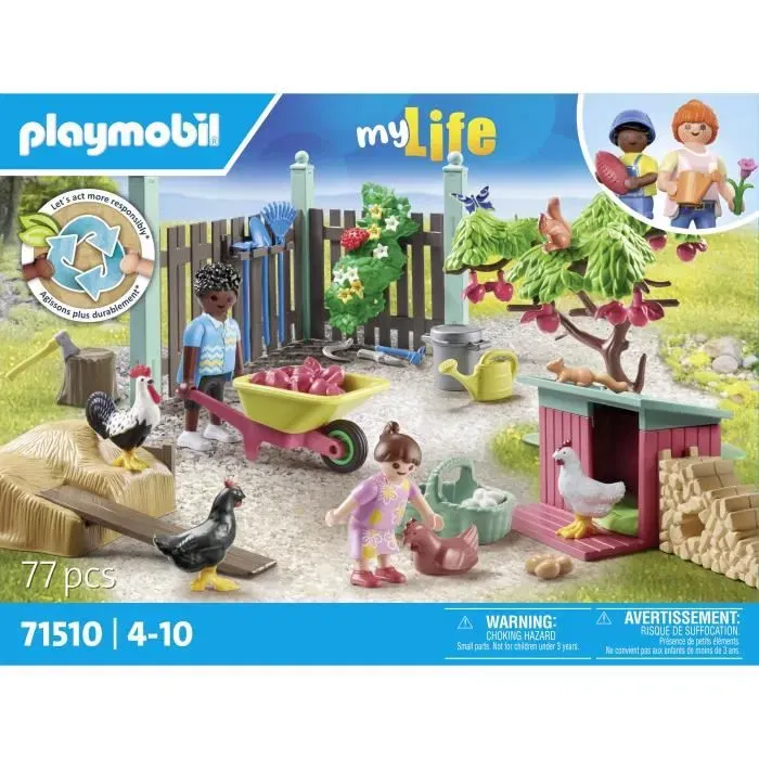 Playmobil 71510 My Life - Poulailler et jardin, jeu de construction avec 77 pièces, pour enfants dès 4 ans