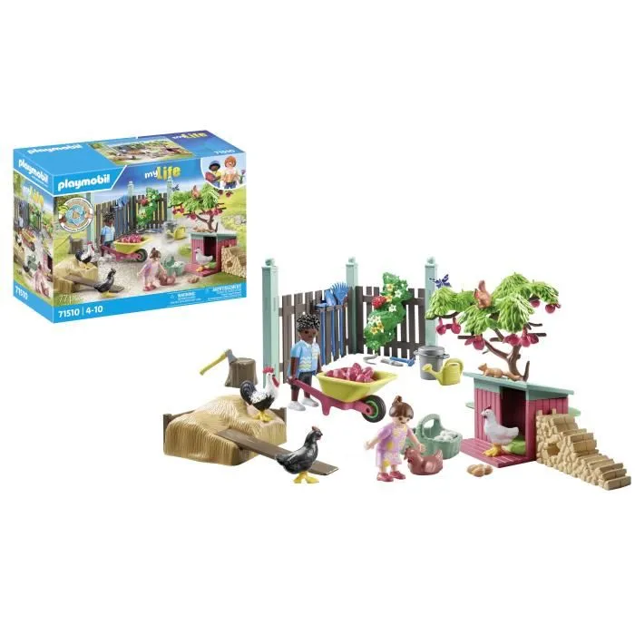 Playmobil 71510 My Life - Poulailler et jardin, jeu de construction avec 77 pièces, pour enfants dès 4 ans