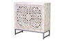 GINER Y COLOMER Buffet 3 tiroirs en bois de manguier et métal, finition blanc vieilli et piètement gris, 80x80x35 cm