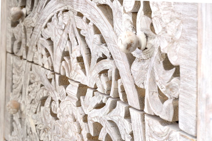 GINER Y COLOMER Buffet 3 tiroirs en bois de manguier et métal, finition blanc vieilli et piètement gris, 80x80x35 cm