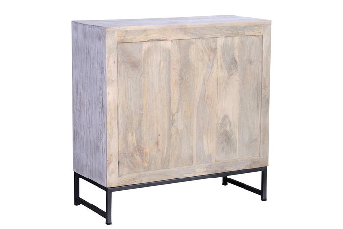 GINER Y COLOMER Buffet 3 tiroirs en bois de manguier et métal, finition blanc vieilli et piètement gris, 80x80x35 cm