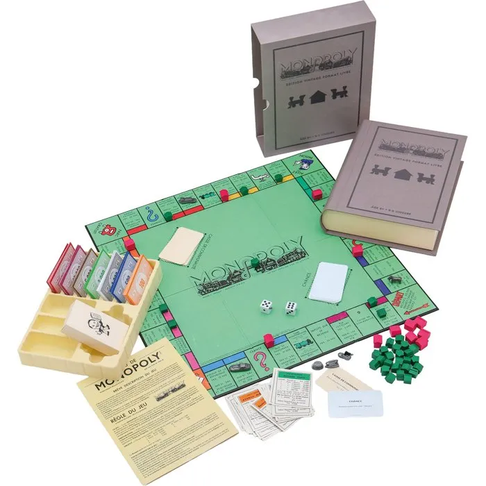 Megableu Monopoly - Édition vintage format livre - Jeu de société en français pour les 8 ans et plus
