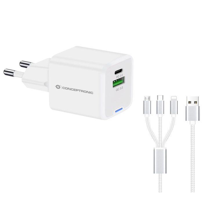 Conceptronic Althea16W 33W Chargeur mural blanc avec câble USB 3.0 3 en 1