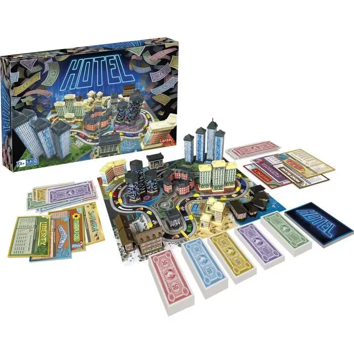 Lansay - Jeu de société Hôtel - Jeu de plateau familial - Construction d'hôtels luxueux avec Waikiki Beach, Mont Blanc, Liberty