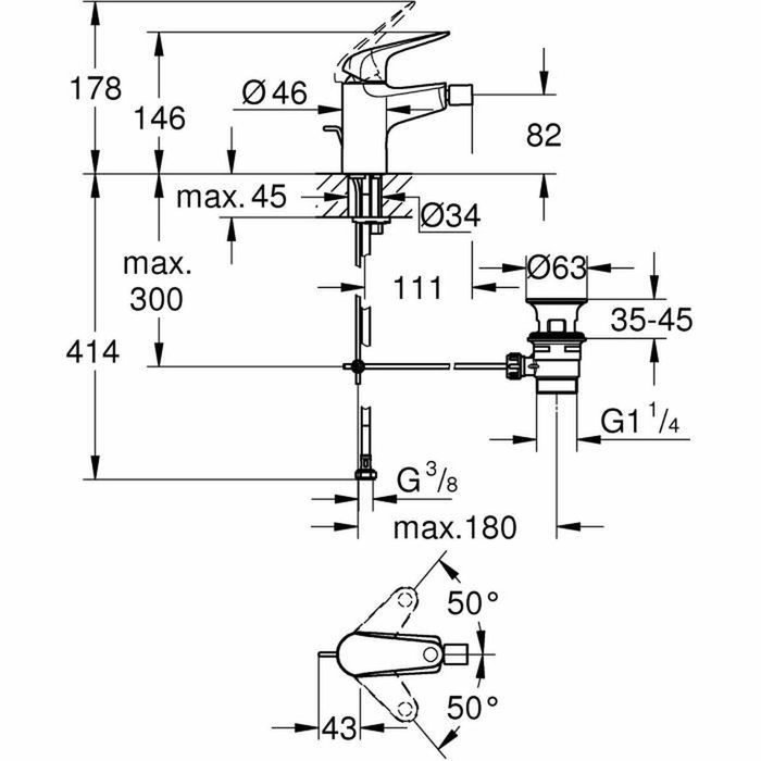 Grohe Mitigeur monocommande bidet Swift - Chromé - Avec rotule Grohe Mitigeur monocommande bidet Swift - Chromé - Avec rotule
