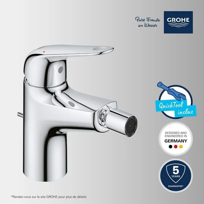Grohe Mitigeur Monocommande pour Bidet Swift Chromé avec Rotule, Économie d'Eau - Réf. 24332001