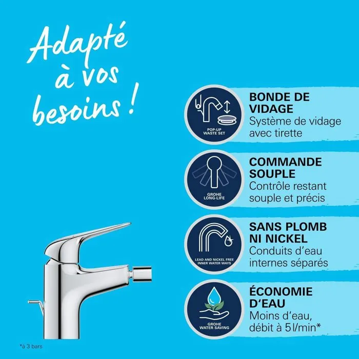 Grohe Mitigeur Monocommande pour Bidet Swift Chromé avec Rotule, Économie d'Eau - Réf. 24332001