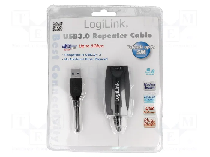 LOGILINK Répéteur USB 3.0, USB A socle vers USB A prise, 5m, noir LOGILINK Répéteur USB 3.0, USB A socle vers USB A prise, 5m, noir