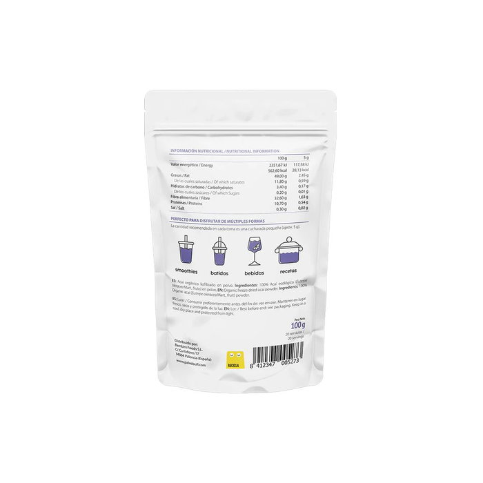 Paleobull Poudre d'Açaï Biologique 100 g - Superfruit Amazonien Riche en Antioxydants