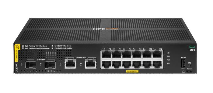 HPE Aruba 6100 12G Class4 PoE 2G/2SFP+ 139W Switch HPE Aruba 6100 12G Class4 PoE 2G/2SFP+ 139W Switch