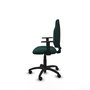 Chaise de bureau Algarra avec mécanisme de contact permanent de base, revêtue de similicuir vert bouteille. Équipée d'un piètement en polyamide noir, d'accoudoirs 1D et de roulettes en nylon de 50 mm