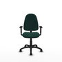 Chaise de bureau Algarra avec mécanisme de contact permanent de base, revêtue de similicuir vert bouteille. Équipée d'un piètement en polyamide noir, d'accoudoirs 1D et de roulettes en nylon de 50 mm