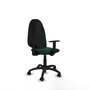 Chaise de bureau Algarra avec mécanisme de contact permanent de base, revêtue de similicuir vert bouteille. Équipée d'un piètement en polyamide noir, d'accoudoirs 1D et de roulettes en nylon de 50 mm