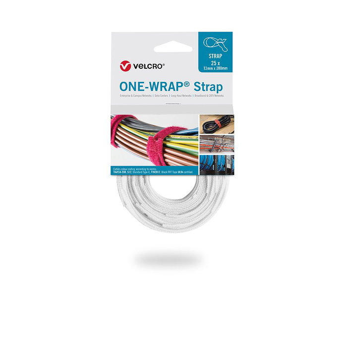 Attaches pour câble en velcro Velcro One-Wrap Strap Blanc 13 mm x 20 cm (25 Unités)