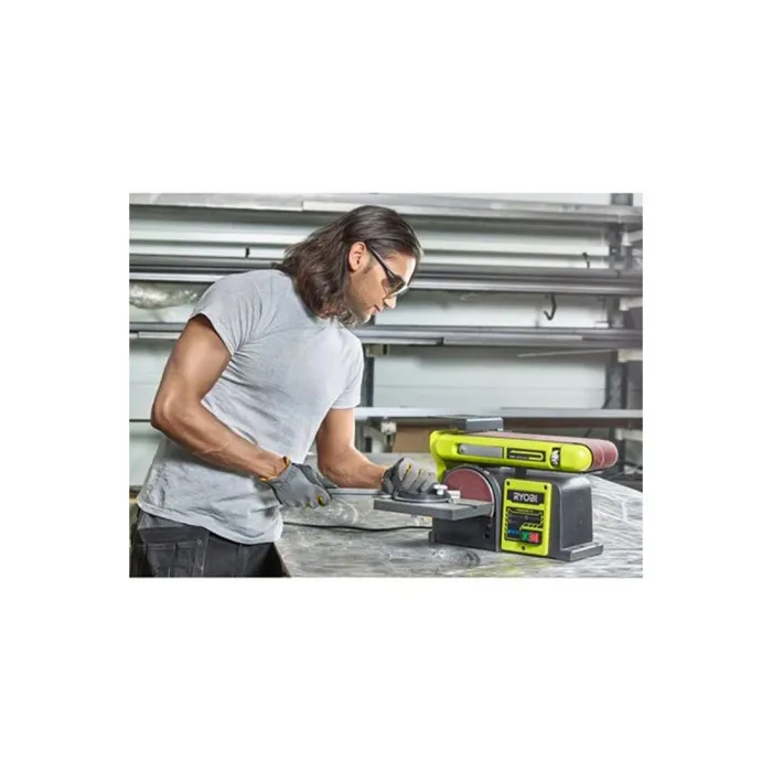Ryobi RBDS4601G Ponceuse stationnaire à bande et disque 370 W - Moteur à induction avec bande, disque, support et guide - Pour bois