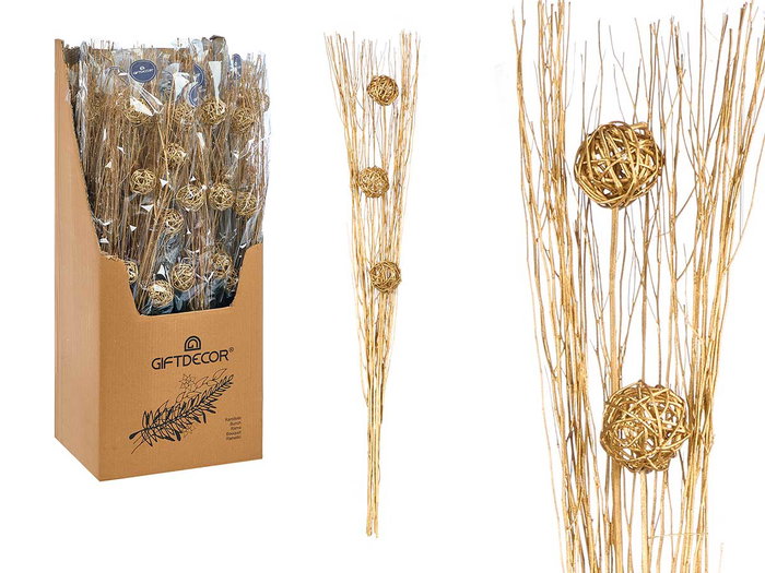 Giftdecor Ramillet 3 boules doré métallique décoration 14x100x12 cm matière végétale (Set de 24) Giftdecor Ramillet 3 boules doré métallique décoration 14x100x12 cm matière végétale (Set de 24)
