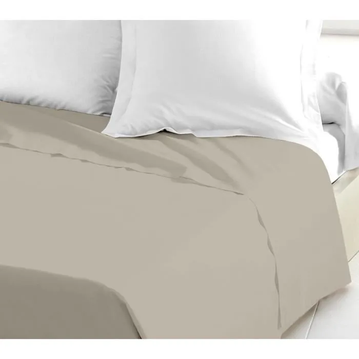 Home Linge Passion Drap plat HP72097 2 personnes 240 x 300 cm en microfibre 82 g - Beige ivoire - Entretien facile