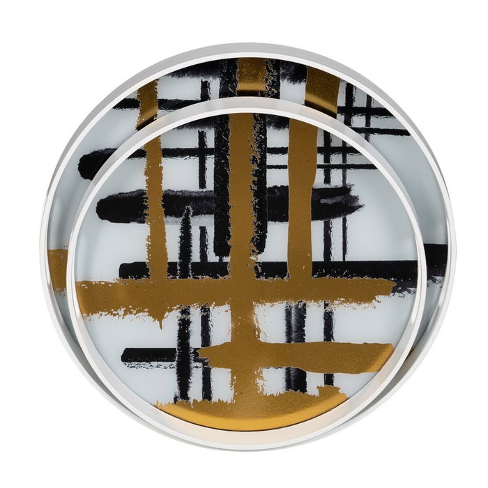 BigBuy Home Plateau apéritif Abstrait Blanc Noir Doré (Lot de 2) BigBuy Home Plateau apéritif Abstrait Blanc Noir Doré (Lot de 2)