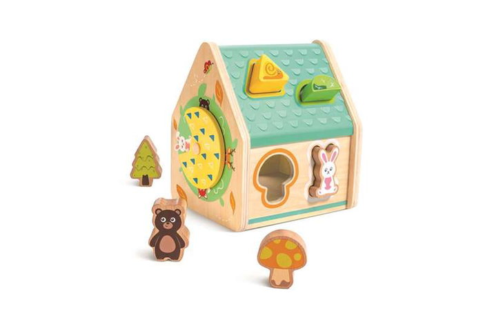 Hape Classificateur de Formes Maison des Créatures - Jouet d'Éveil avec 5 Pièces en Bois, Dimensions 18x16.5x14 cm, Recommandé à partir de 2 Ans