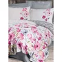 Ensemble de literie housse de couette 220x240 cm et 2 taies d'oreiller 60x60 cm, 100% coton renforcé, gris et rose, lavable machine