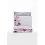 Ensemble de literie housse de couette 220x240 cm et 2 taies d'oreiller 60x60 cm, 100% coton renforcé, gris et rose, lavable machine
